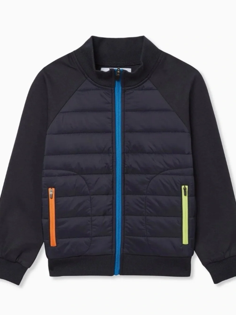 Children's Navy Quilted Puffer Jacket with Color Zip Accents